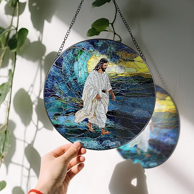 8-Inch Jesus Christian Suncatcher Ornament, Stained Glass Window Hanging, Religious Ornament, God Jesus Home Decor, Faith Window Decor — Gift for Christmas & Holidays, Christian Gifts, Religious Gifts