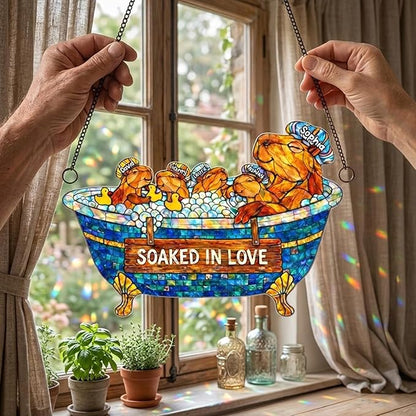 Personalized Grandma Otter Stained Glass Suncatcher, Custom Grandkids Names Window Hanging, Soaked in Love Bathtub Ornament, Hanging Ornament Home Decor, Gift for Mother’s Day