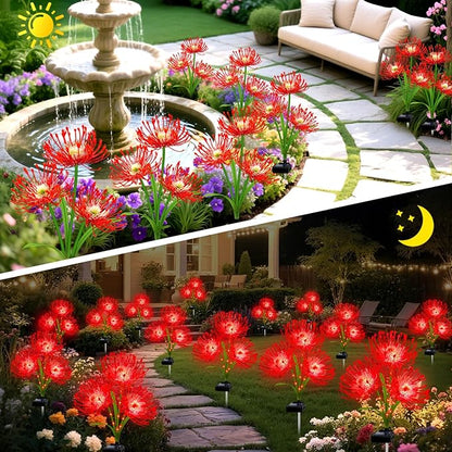 Solar Garden Flower Lights Outdoor, 6 Pack Red Spider Lily with Glowing Stems, Waterproof LED Yard Lawn Pathway Decor, Elegant Patio Garden Decoration, for Mom, Grandma, Women