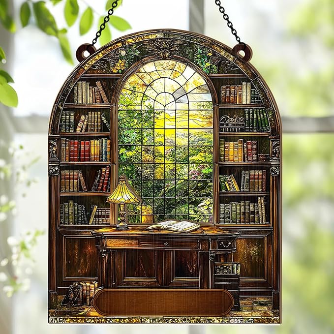 Jesuspirit - Window Hanging Suncatcher – Crystal Clear Acrylic & Wood Sun Catcher for Home Decor, for Women (Your Library, 6 Inches)