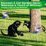 Decorative Garden Stakes, Animal Silhouette Set of 2-12 Inch Rust-Resistant Metal Cat & Raccoon Decor for Outdoor Yard and Lawn