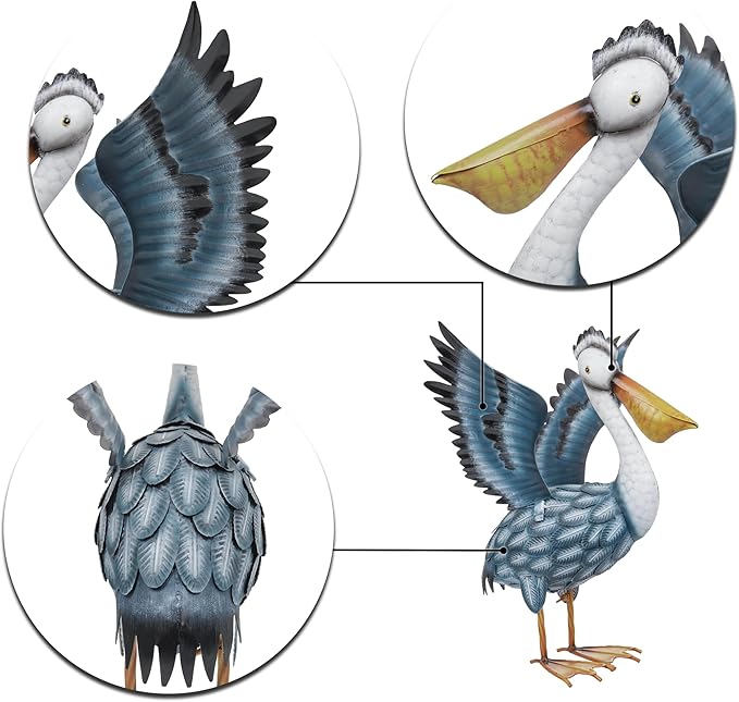 TERESA'S COLLECTIONS Pelican Outdoor Statues for Patio Decor,11.5" Metal Coastal Ocean Spread Bird Garden Statues & Sculptur for Yard Decorations Outdoor,Garden Decor for Outside Porch,Gifts for Mom
