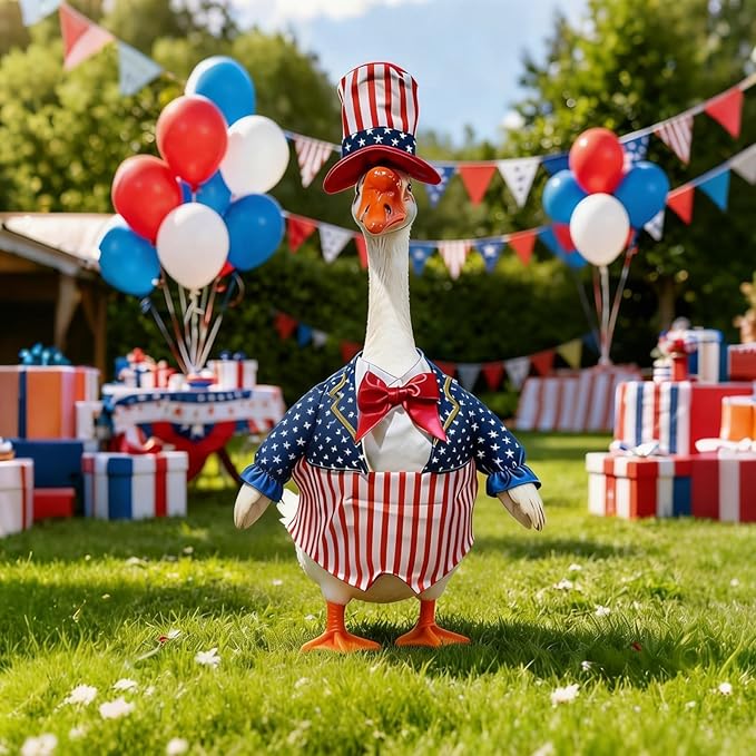 4th of July Porch Goose Outfits, Patriotic Porch Goose Outfits for 23 Inch Lawn Statue, Memorial Day 250th Years Anniversary USA Sculpture Clothes for Garden&Outdoor Patio Party Decoration