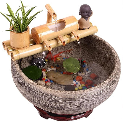 Solar Water Features for The Garden Bird Bath Bamboo Fountain Lucky Flowing Water Tank Living Room Interior Circulation Decoration Bamboo Row Fountain Waterscap,20cm/7.8in