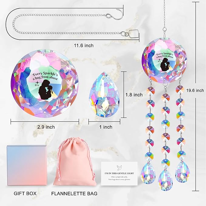 Suncatcher Crystal Memorial Gifts Decor for Loss Mom Daughter Grandma - Every Sparkle’s a Hug from Above, Prism Beads Sympathy Gift for Loss of Mother, Memorial Gifts for Loss of Mom