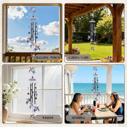 Sea Turtle Gifts Windchime - Metal Wind Chimes for Outside with Greeting Card Indoor Outdoor Patio Garden Yard Backyard Balcony Porch Hanging Decor Birthday Gift for Women Men Mom Grandma
