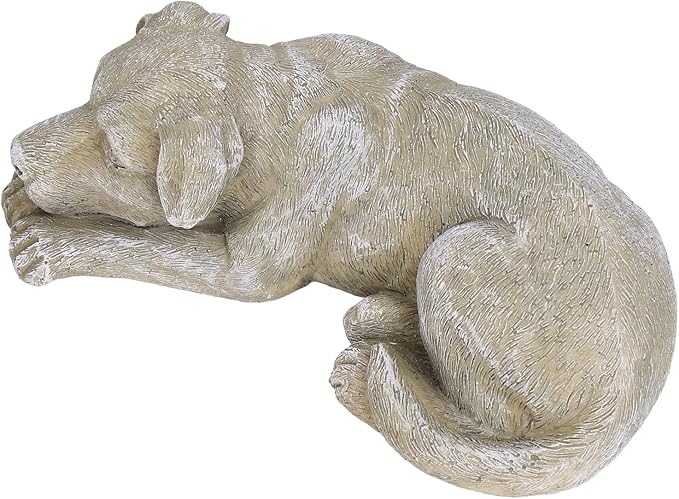 Hapivida Dog Garden Statue, 5.5in Mini Puppy Garden Memorial Stone Sleeping Dog Statue Decor Outdoor Resin Realistics Sculptures Gift Brown