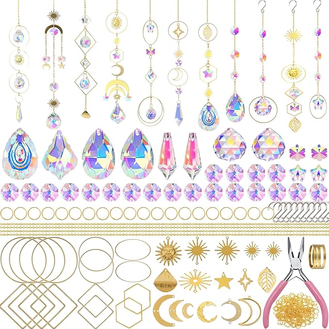 Lyukii 500 Pcs DIY Suncatchers Making Kits Craft for Adults Crystal Suncatchers for Window Hanging Sun Catcher with Chain Rainbow Maker Crystal Prisms Decor for Home Garden Party Wedding Ornament