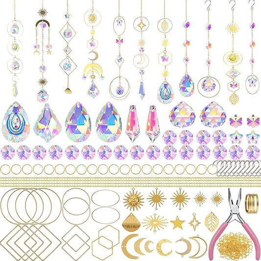 Lyukii 500 Pcs DIY Suncatchers Making Kits Craft for Adults Crystal Suncatchers for Window Hanging Sun Catcher with Chain Rainbow Maker Crystal Prisms Decor for Home Garden Party Wedding Ornament