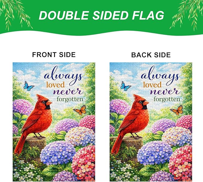 IVN Spring Summer Garden Flag 12x18 Inch Double Sided Burlap Red Cardinal Hydrangea Garden Quote Design Small Outdoor Yard Flag Holiday for Porch Lawn Patio Decor