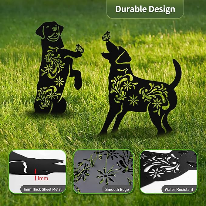 Dog Metal Garden Decor for Outside, 2 Pack 17" Garden Stakes Decorative, Black Silhouette Yard Decor for Dog Lovers Outside, Outdoor, Patio, Lawn Ornaments
