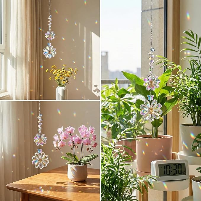 Suncatchers for Windows Hanging, Glass Outdoor Hanging Decor Suncatcher, 12.6 Inch Hang Crystals for Windows with 5.91 Inch Chain, for Patio Garden Living Room(Deep Color)