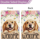 Heyfibro Welcome Spring Summer Flower Garden Flag 12x18 Inch Double Sided Burlap,Cute Golden Retriever Dog Butterfly Yard Flag for Seasonal Holiday Farmhouse Outdoor Decor(ONLY FLAG)