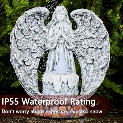 Angel Garden Statues Outdoor Cemetery Decorations for Grave Take The Cross Praying Wings Angel Figurine Cemetery Lights Patio Lawn Yard Porch Decorations 10.24 Inch