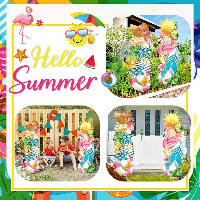 2 Pcs Summer Yard Signs Outdoor Lawn Decoration Summer Beach Ball Ice Cream Waterproof Courtyard Yard Decorations with Stake Garden Lawn Party Courtyard Decoration