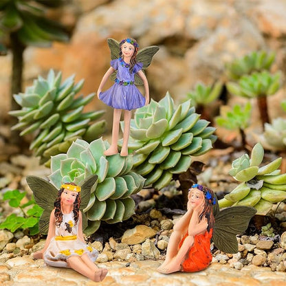 Blulu 6 Pieces Garden Miniature Fairies Accessories Fairy Garden Decor with Stick Mini Figurines Accessories Ornaments for Outdoor Indoor Yard Lawn Decoration