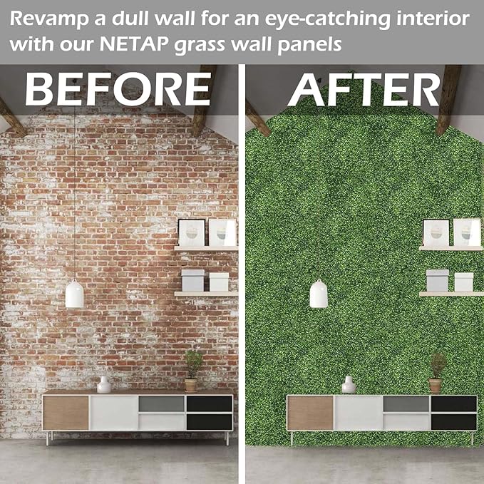 NETAP Grass Wall Panels Backdrop, 20"x 20"(6Pcs) Faux Boxwood Panels for Outdoor Indoor Green Wall Decor, Party Wedding Garden Fence Decorations