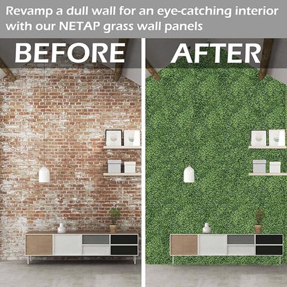 NETAP Grass Wall Panels Backdrop, 20"x 20"(6Pcs) Faux Boxwood Panels for Outdoor Indoor Green Wall Decor, Party Wedding Garden Fence Decorations