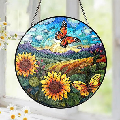 Sunflower Stained Glass Suncatcher Window Hanging Decor - Christmas, Mother's Day, Birthday Sunflower Gifts for Women Adults, Friends Sisters Teachers, Home Decors for Window Kitchen Garden Patio