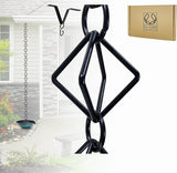 U-nitt Rain Chain Water Collection for Gutters Rainwater Catcher & Diverter, 8.5 FT Chains for Outside Garden, Black Diamond Link, Roof Downspout, Works with Heavy Rain, w/ Gutter Clip for Rainchains