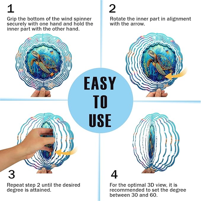 Sea Turtle Wind Spinner, 3D Hanging Stainless Steel Garden Spinner, Wind Spinner Hanging for Outdoor & Indoor Décor, Unique Gifts for Yard Garden Decoration or Patio Décor (Sea Turtle)