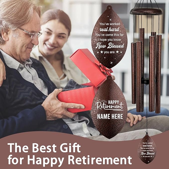ASTARIN Personalized Happy Retirement Gifts, Custom Name Retirement Wind Chimes for Women Men, Wind Chime Retire Gifts for Co-Workers Boss Friends, Going Away Funny Farewell Gift(Produced in USA)