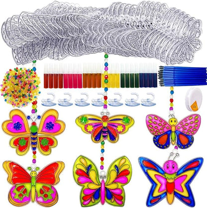 30 Sets Suncatcher Kit Butterfly Suncatchers Window Art Paint Sun Catcher DIY Craft Kits Butterfly Suncatcher Kit for Outdoor Spring Summer Decoration Home Activity Art Project Birthday Party Favors