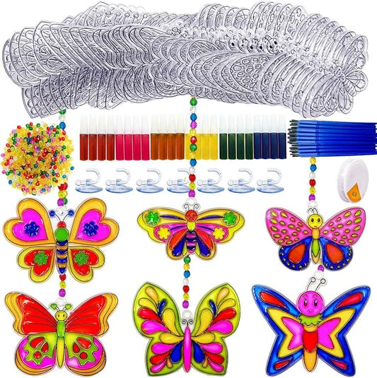 30 Sets Suncatcher Kit Butterfly Suncatchers Window Art Paint Sun Catcher DIY Craft Kits Butterfly Suncatcher Kit for Outdoor Spring Summer Decoration Home Activity Art Project Birthday Party Favors