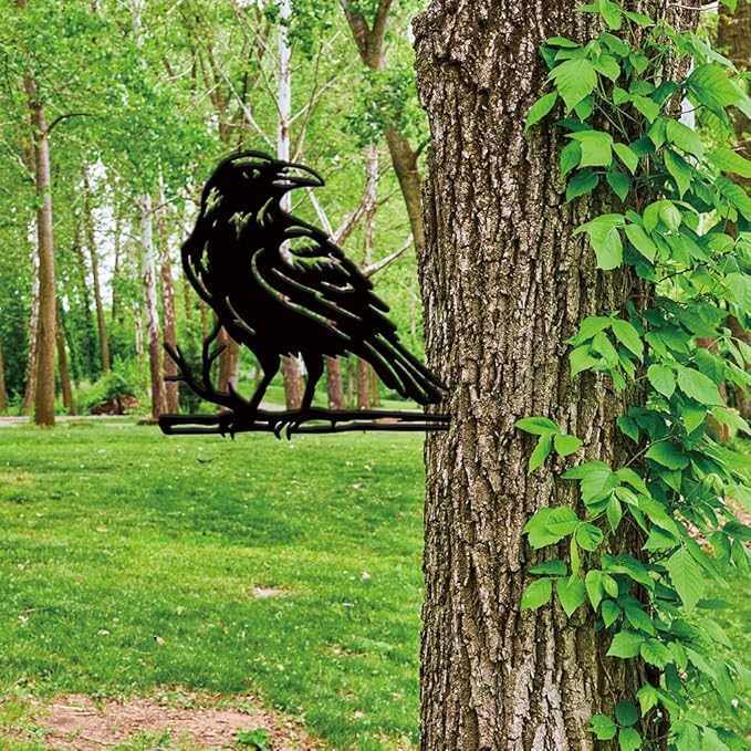 SUPERDANT Raven Metal Garden Decor Outdoor Crow Black Silhouette Yard Art Raven Decorative Garden Stakes Crow Lawn Ornaments Yard Stakes Metal Wall Art for Lawn Patio