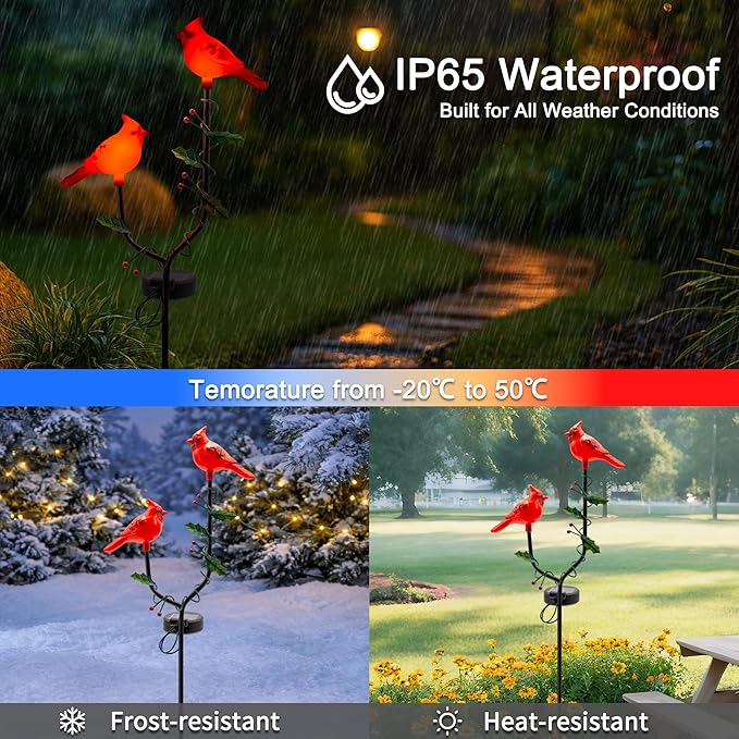 Cardinal Solar Garden Stake Lights Outdoor Decor, Red Cardinal Solar Lights for Outside,Christmas Grave Decorations for Patio Yard Porch Pathway Lawn Ornaments, Memorial Gifts for Women