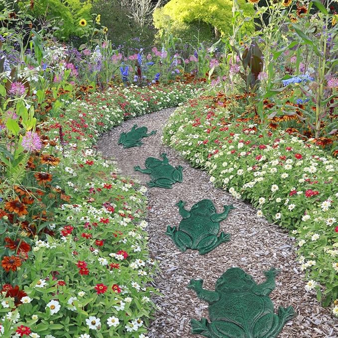MDLUU 3-Pack Frog Stepping Stone, Cast Iron Frog Art, Decorative Flagstone for Garden Walkway, Flower Bed