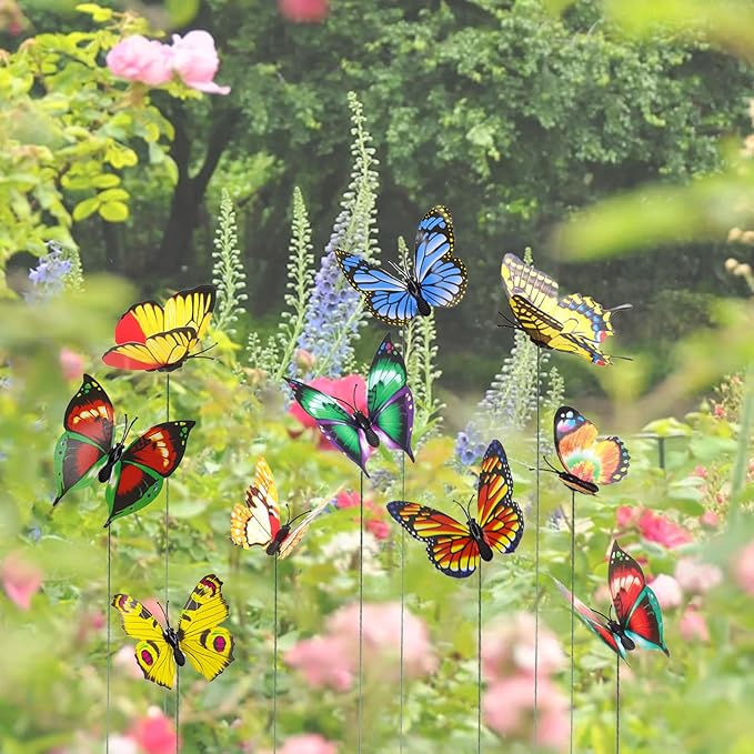 Tuxiaobu 24 Pcs Butterfly Garden Decor Stakes - Fake Butterfly Floral Picks Cake Party Butterflies Decorations for Indoor Outdoor Flower Pot Thanksgiving Christmas Whimsical Gifts