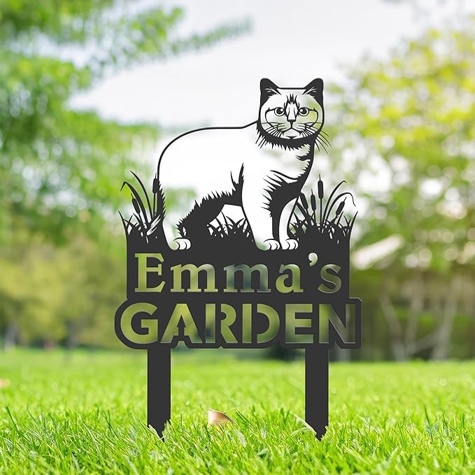 Personalized Cute Cat Kitten Metal Garden Sign,Custom Yard Sign With Stake,Outdoor Garden Décor,Pet Cat Lawn Garden Decorated Statue,Cat Sympathy Yard Metal Sign,Cat Lover Gifts Kailyard Plaque.