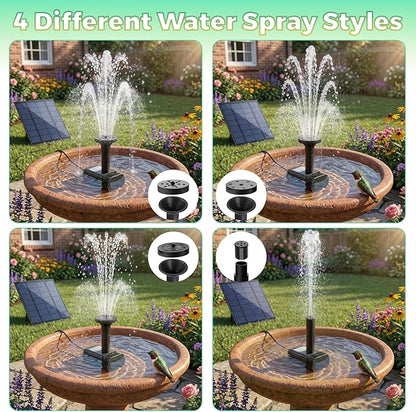 Solar Fountain, Solar Pump for Fountain with 4 Nozzles & 9.84FT Power Cable, DIY Solar Water Pump Kit for Birdbath, Garden, Pond, Pool, Outdoor
