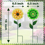 2 Pack Metal Flower Wind Spinners, Yellow Sunflower & Green Daisy Garden Stakes Yard Art, Decorative Floral Pinwheels Lawn Ornaments for Outdoor, Patio, Backyard and Flower Bed Spring Decor