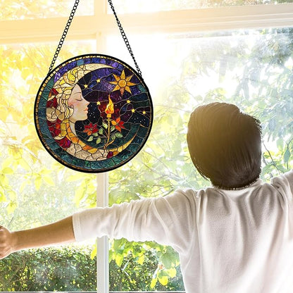 DASTOLL Stained Glass Window Hanging, Moon Goddess Torch Suncatcher Diamond Glass Panel Hangings Dream Sun Catchers Decor for Birthday for Women, Men, Wife, Aunt, and Mom 7.8 in