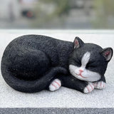 Tuxedo Sleep Cat Statues Outdoor Decorative, Cat Memorial Statue for Yard Lawn Patio Porch, Garden Pet Grave Marker Figures, 9.44" L x 6.29" W x 4.33" H