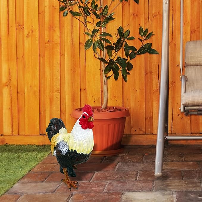 Alpine Corporation 16" Tall Outdoor Rustic Rooster Statue, Farmhouse Accent Weatherproof Garden Decor, Multicolor
