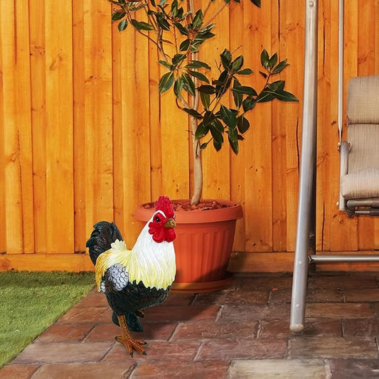 Alpine Corporation 16" Tall Outdoor Rustic Rooster Statue, Farmhouse Accent Weatherproof Garden Decor, Multicolor