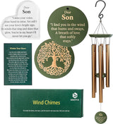 Memorial Wind Chime for Loss of Son, 31" Wooden Sympathy Wind Chime for Outside, in Memory Bereavement Condolences Remembrance Sympathy Gift for Funeral, Sentimental Memorial Gift for Family