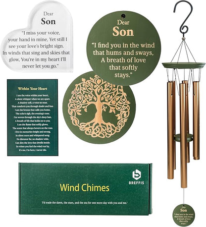 Memorial Wind Chime for Loss of Son, 31" Wooden Sympathy Wind Chime for Outside, in Memory Bereavement Condolences Remembrance Sympathy Gift for Funeral, Sentimental Memorial Gift for Family