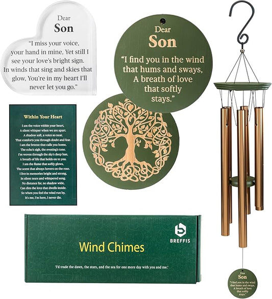 Memorial Wind Chime for Loss of Son, 31" Wooden Sympathy Wind Chime for Outside, in Memory Bereavement Condolences Remembrance Sympathy Gift for Funeral, Sentimental Memorial Gift for Family