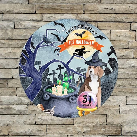 Retro Metal Sign 12"x12",Happy Halloween Scary Night Grave Witch Bats Trick Or Treat Dog Aluminum Tin Metal Sign for Home Living Room Bedroom Garden Farm Patio Decor Wall Art Poster