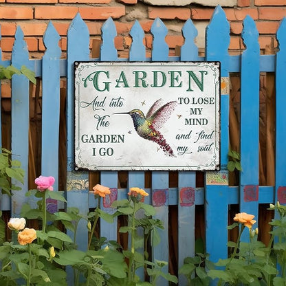 Bnesi Garden Signs for Outside Rustic Garden Home Outdoor Sign Decor Gift for Mothers Day, Grandmas Humming Bird Outside Sign Decoration Welcome Sign Patio Signs and Decor Outdoor (Green, Plant)