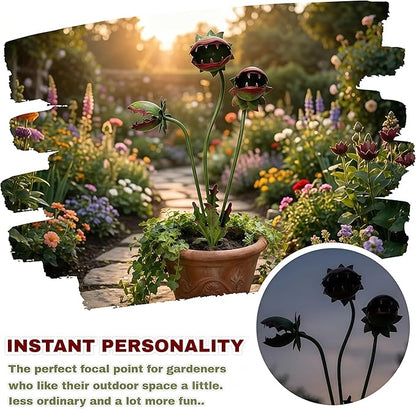 2026 New Whimsical Metal Carnivorous Plant Garden Stake, 25-Inch Large Venus Flytrap Monster Plant Sculpture, Durable Yard Art for Flower Beds, Patios & Planters, Unique Quirky Garden Gift (Green)