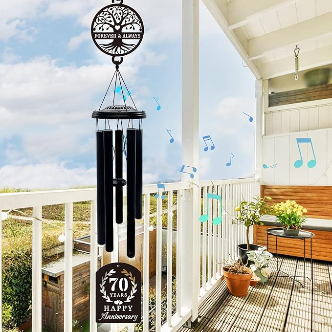 37'' 70th Anniversary Wind Chime Gifts,Golden Anniversary Keepsake Gifts Ideas,Happy 70th Decorations for Parents, Couples, Husband, Wife, Friends