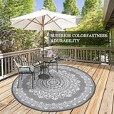 Pauwer Waterproof Outdoor Rug 6ft, Reversible Plastic Straw Patio Camping Rug, Indoor Outdoor RV Mat Carpet for Deck, Camper, Porch, Balcony, Backyard, Picnic, Floral Grey