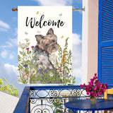 Floral Yorkie Garden Flag Spring Summer House Flags 28 x 40 Double Sided Flower Dog Yard Flags for Outside Large Outdoor Welcome Flags