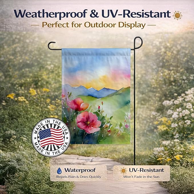 Caroline's Treasures North Dakota Wild Prairie Roses in Watercolor Garden Flag Mailbox Flag Decorative Yard Flag Banner Outside Patio Artwork Yard Flower Beds, Garden Size, Multicolor
