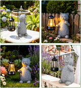 Solar Cat Garden Decor Outdoor Statues, Yard Art Lawn Ornaments, Outside Figurines Decorations for Home Patio Porch Balcony, Housewarming Gifts for Cat Lover (Two Packs)